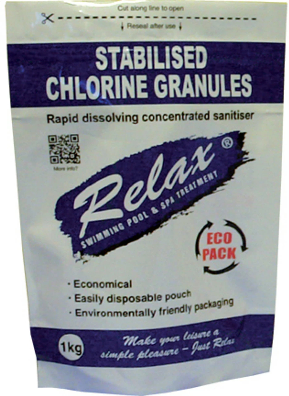 Relax Stabilised Swimming Pool Chlorine Granules 1kg Pouch 1 Relax Stabilised Swimming Pool Chlorine Granules 1kg Pouch